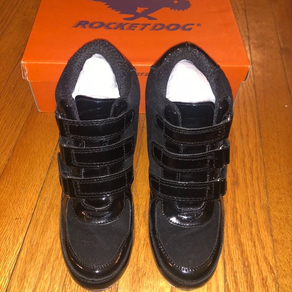 Rocket Dog Redell Black Patent Wedge Sneakers 9 - Picture 1 of 6